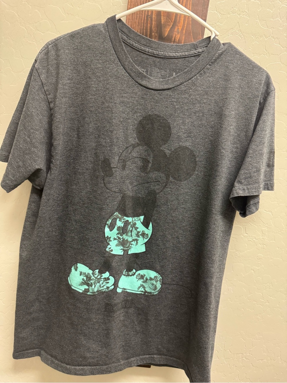 Neff Dark Gray Tee with Aqua Floral Mickey Graphic